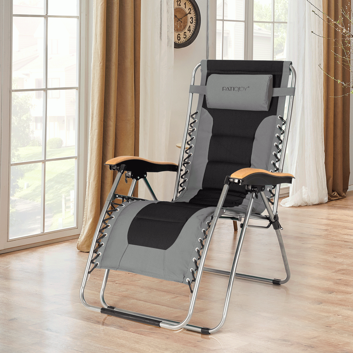 Oversize Folding Adjustable Padded Zero Gravity Lounge Chair-Gray 