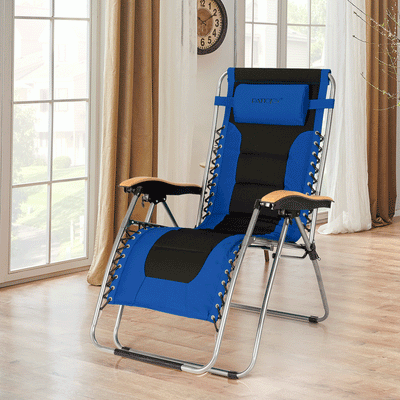 Oversize Folding Adjustable Padded Zero Gravity Lounge Chair-Blue 
