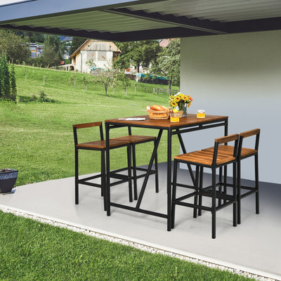 5 Pieces Outdoor Acacia Wood and PE Rattan Bar Set 