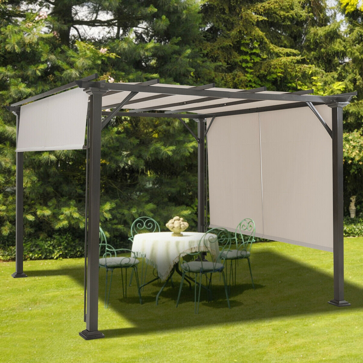 10 x 10 Feet Metal Frame Patio Furniture Shelter-Beige