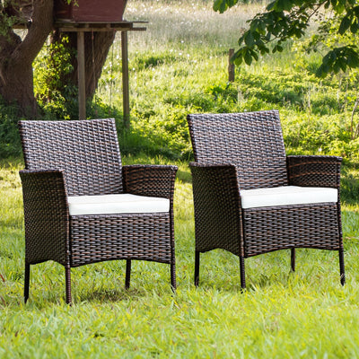 2 Pieces Outdoor PE Rattan Armchairs with Removable Cushions 