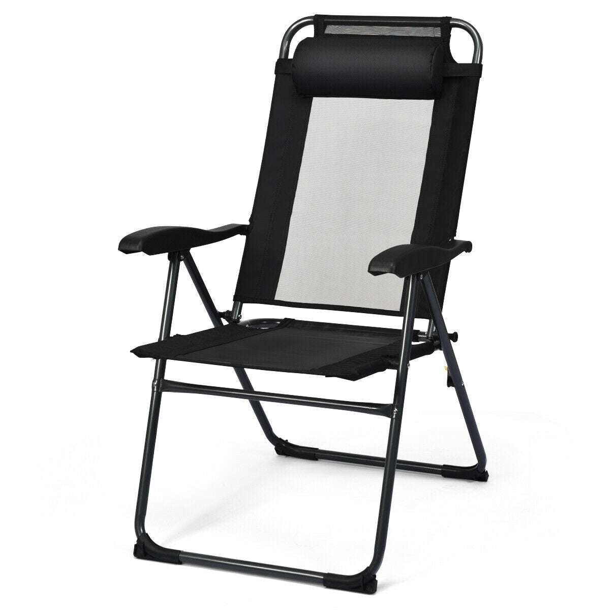 4 Pieces Patio Garden Adjustable Reclining Folding Chairs with Headrest-Black