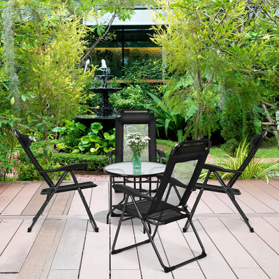 4 Pieces Patio Garden Adjustable Reclining Folding Chairs with Headrest-Black 