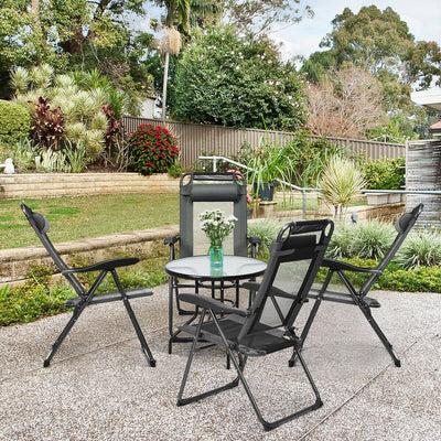4 Pieces Patio Garden Adjustable Reclining Folding Chairs with Headrest-Gray 
