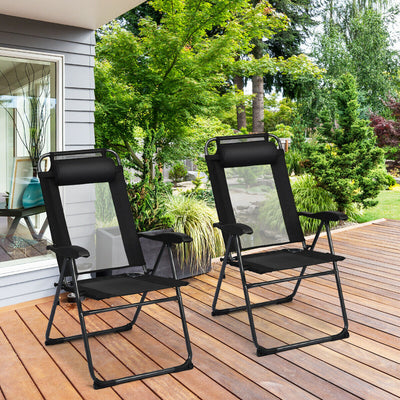 2 Pieces Patio Adjustable Folding Recliner Chairs with 7 Level Adjustable Backrest-Black 
