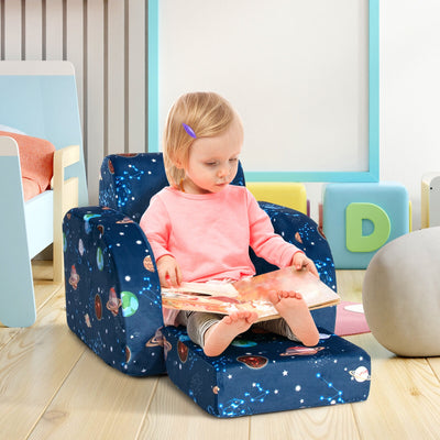 3-in-1 Convertible Kid Sofa Bed Flip-Out Chair Lounger for Toddler-Blue 