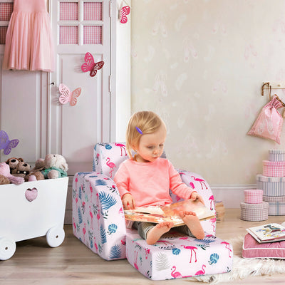 3-in-1 Convertible Kid Sofa Bed Flip-Out Chair Lounger for Toddler-Pink 