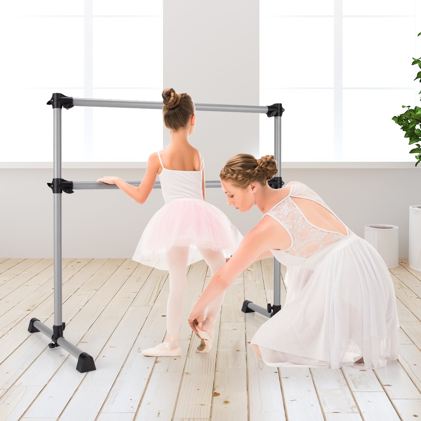 4 Feet Portable Double Freestanding Barre Dancing Stretching-Silver