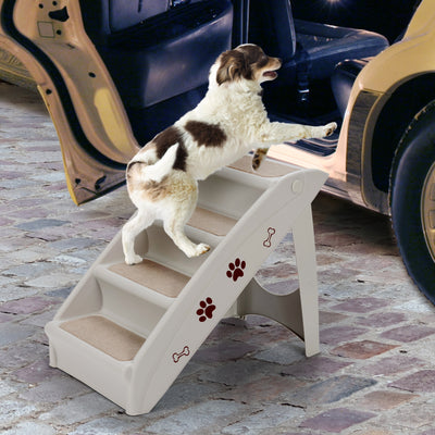 Collapsible Plastic Pet Stairs 4 Step Ladder for Small Dog and Cats-Gray 