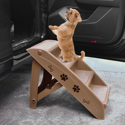 Collapsible Plastic Pet Stairs 4 Step Ladder for Small Dog and Cats-Coffee 