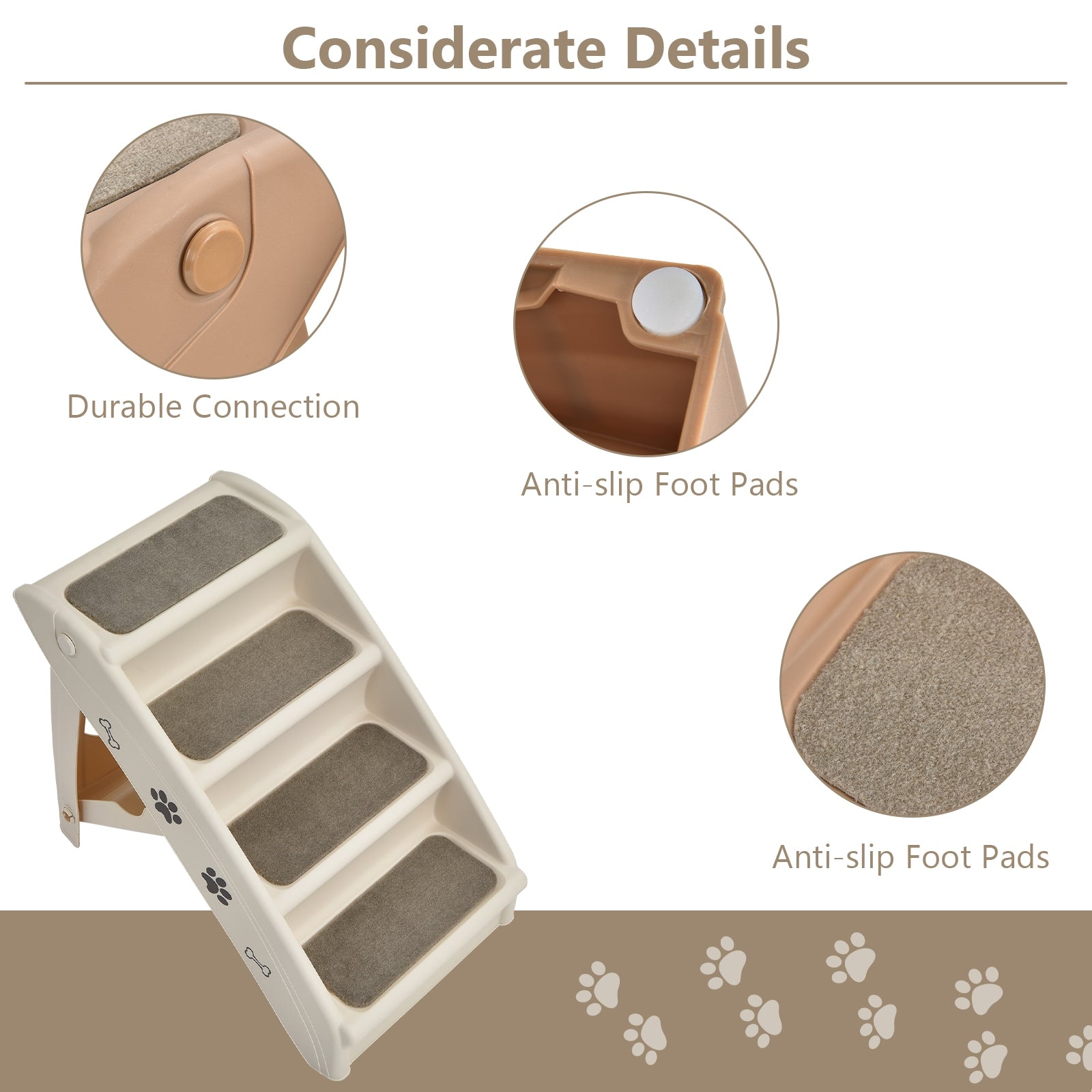 Collapsible Plastic Pet Stairs 4 Step Ladder for Small Dog and Cats-Beige