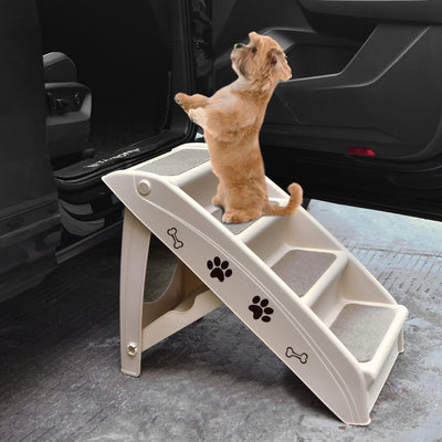 Collapsible Plastic Pet Stairs 4 Step Ladder for Small Dog and Cats-Beige 