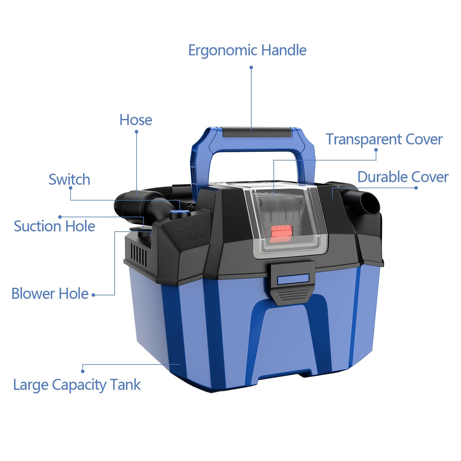 18V Wet Dry Vacuum 2.7 Gal 4 Peak HP Cordless Shop Vac 2.0 AH Battery-Blue