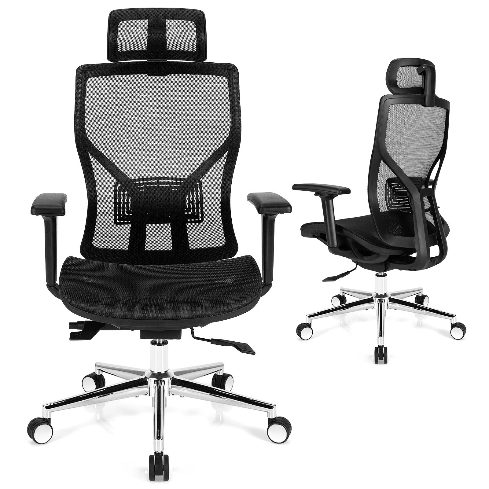 High-Back Mesh Executive Chair with Sliding Seat and Adjustable Lumbar Support