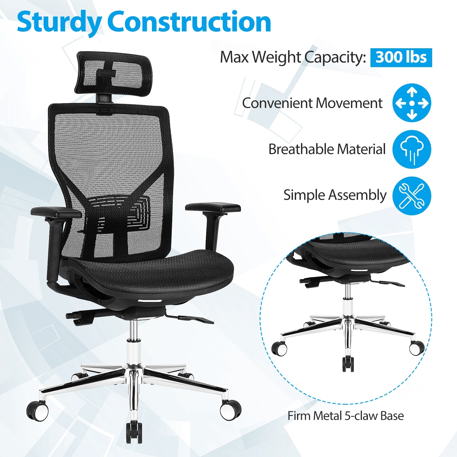 High-Back Mesh Executive Chair with Sliding Seat and Adjustable Lumbar Support