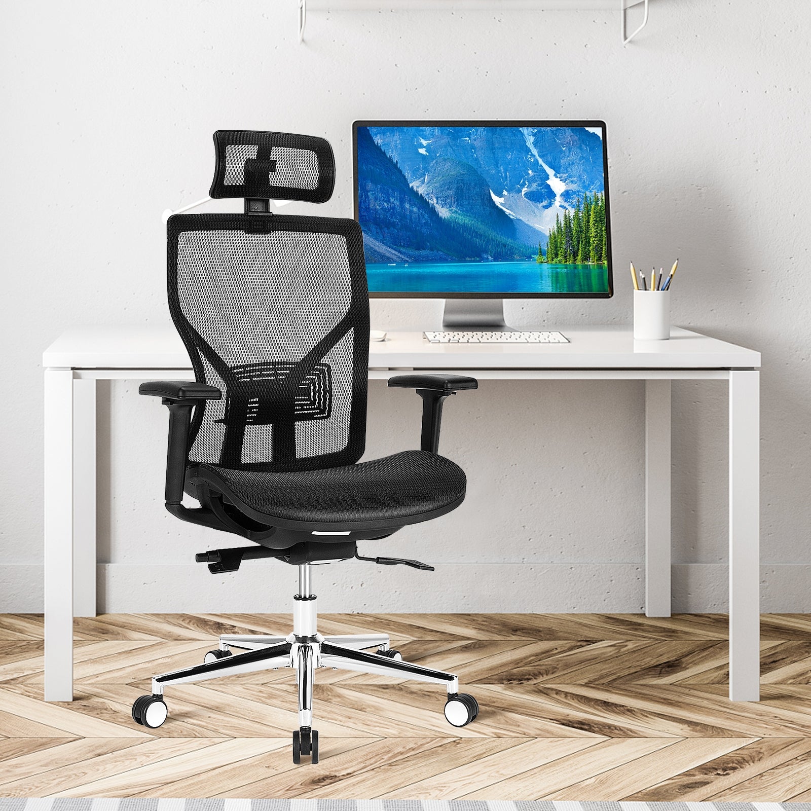 High-Back Mesh Executive Chair with Sliding Seat and Adjustable Lumbar Support