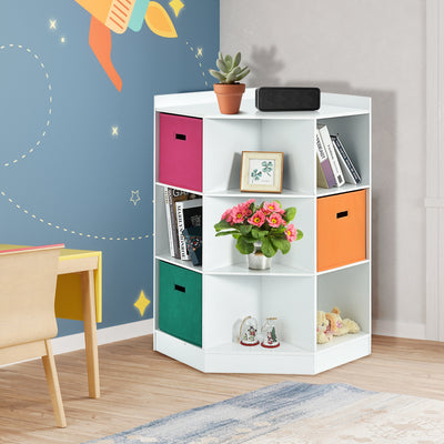 3-Tier Kids Storage Shelf Corner Cabinet with 3 Baskets-White 