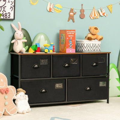 5-Drawer Dresser Storage Organizer Chest Fabric Drawer with Labels-Black 