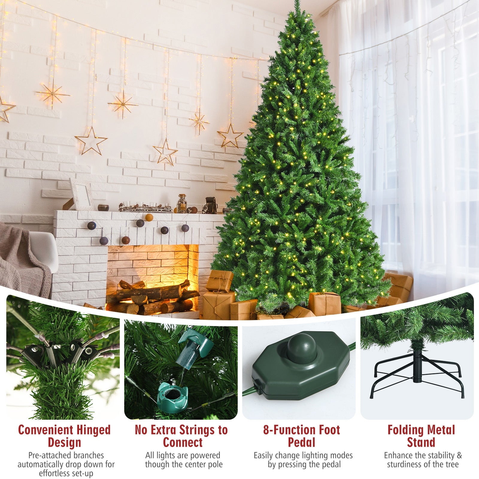 Pre-Lit Hinged Lifelike Lush Artificial Christmas Tree with PVC Tips-9'