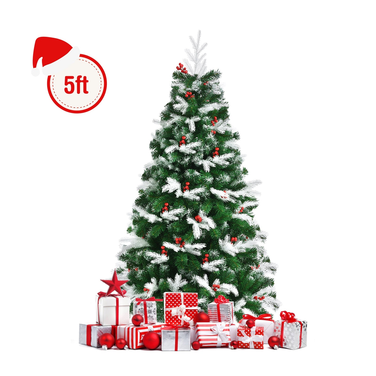 5 Feet Artificial Snow Flocked Full Christmas Tree with 418 Branch Tips