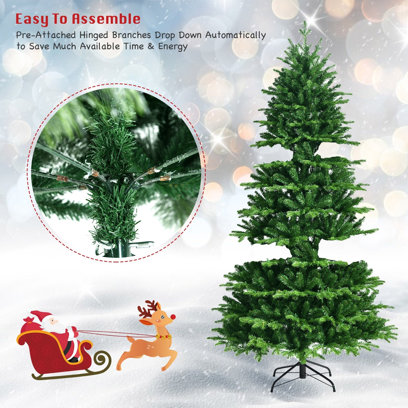 6 Feet Realistic Pre-Lit Hinged Christmas Tree with Lights and Foot Switch