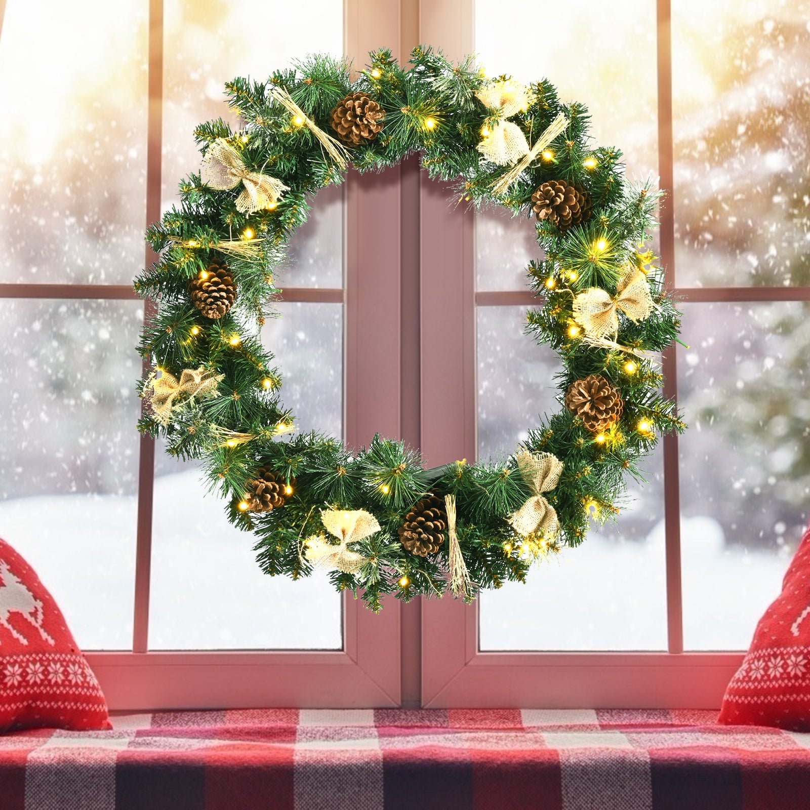 30 Inch Pre-lit Christmas Wreath with Mixed Decorations