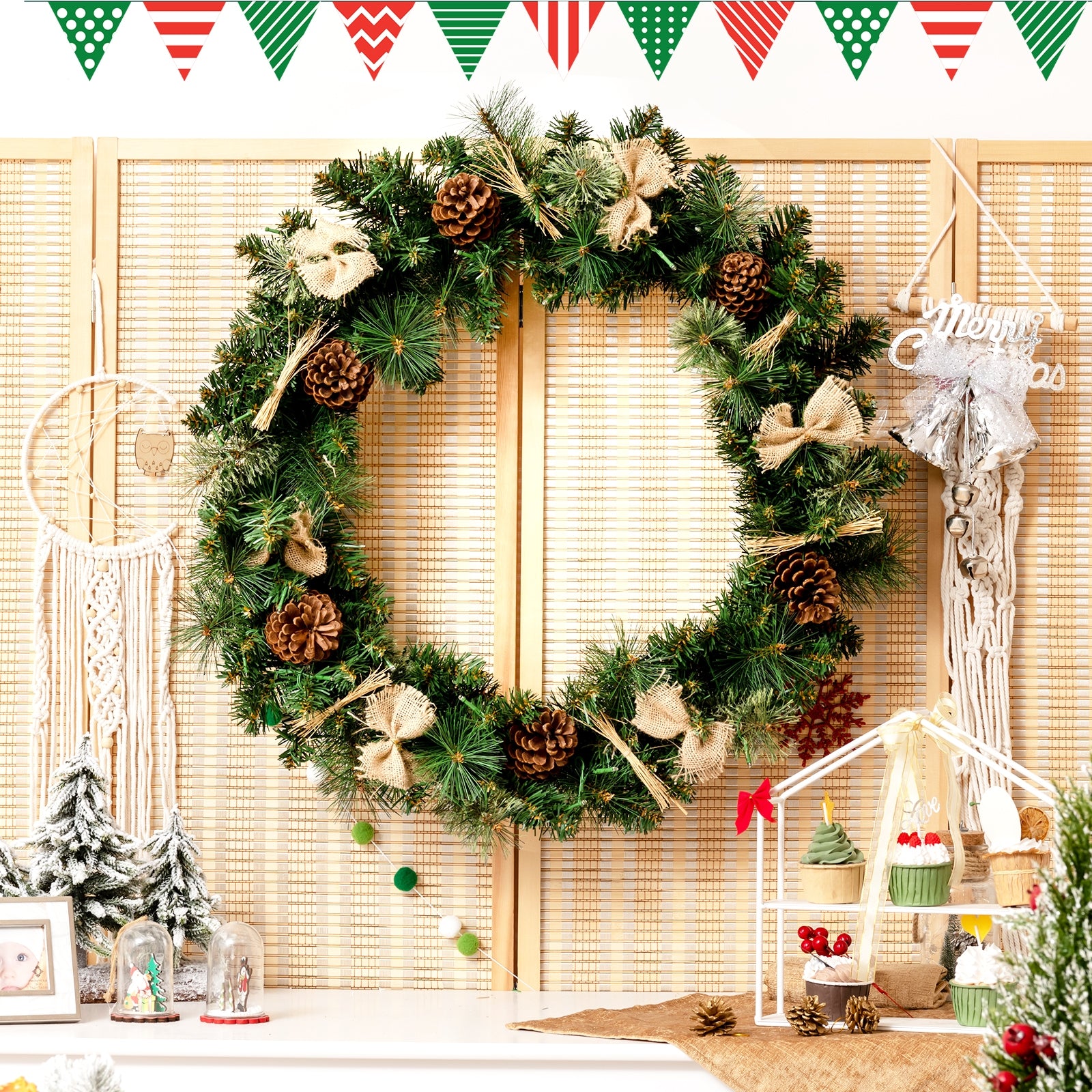 30 Inch Pre-lit Christmas Wreath with Mixed Decorations 