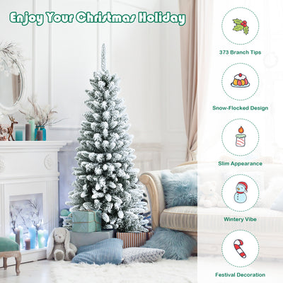 Snow-Flocked Hinged Artificial Christmas Pencil Tree with Mixed Tips-4.5' 