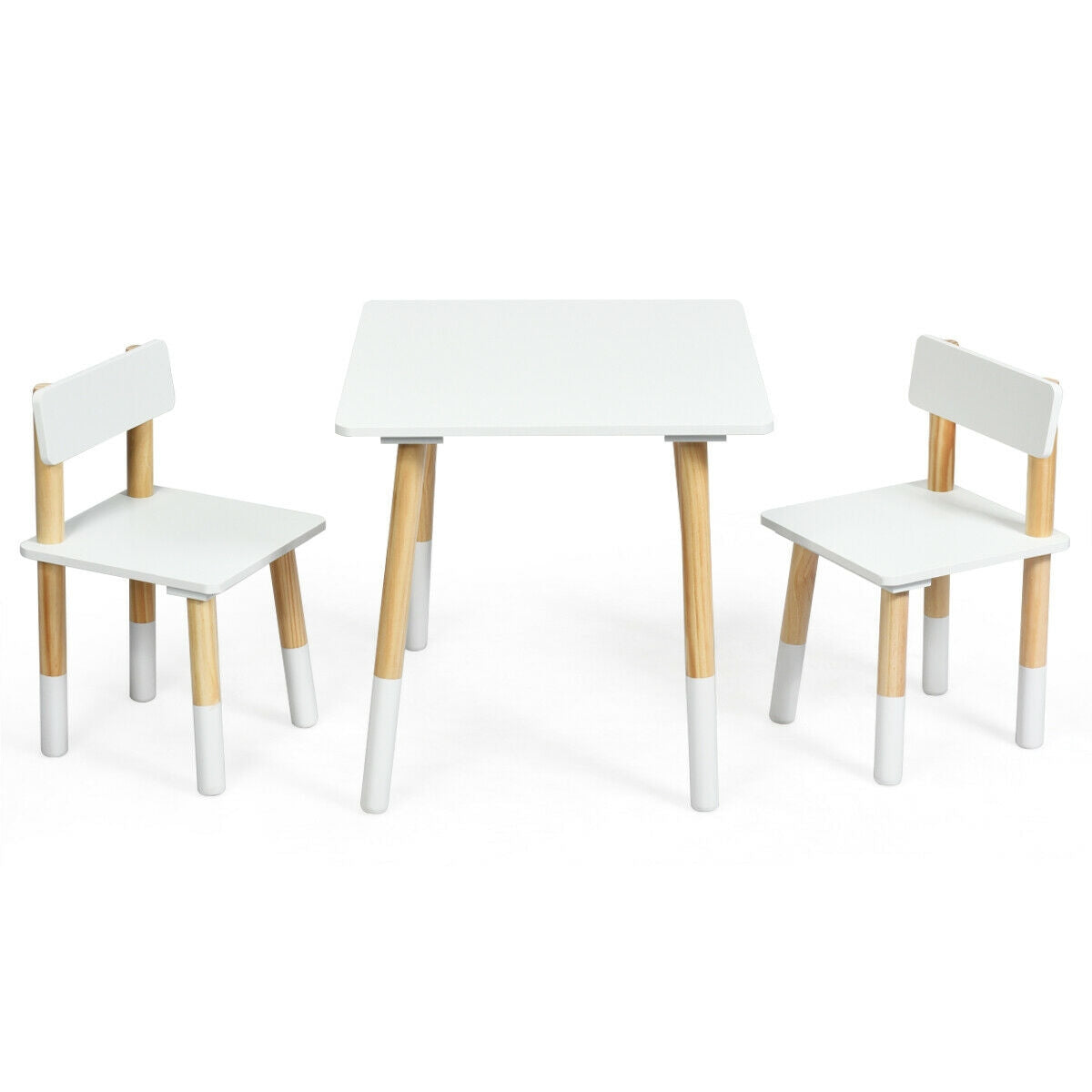 Kids Wooden Table and 2 Chairs Set-White