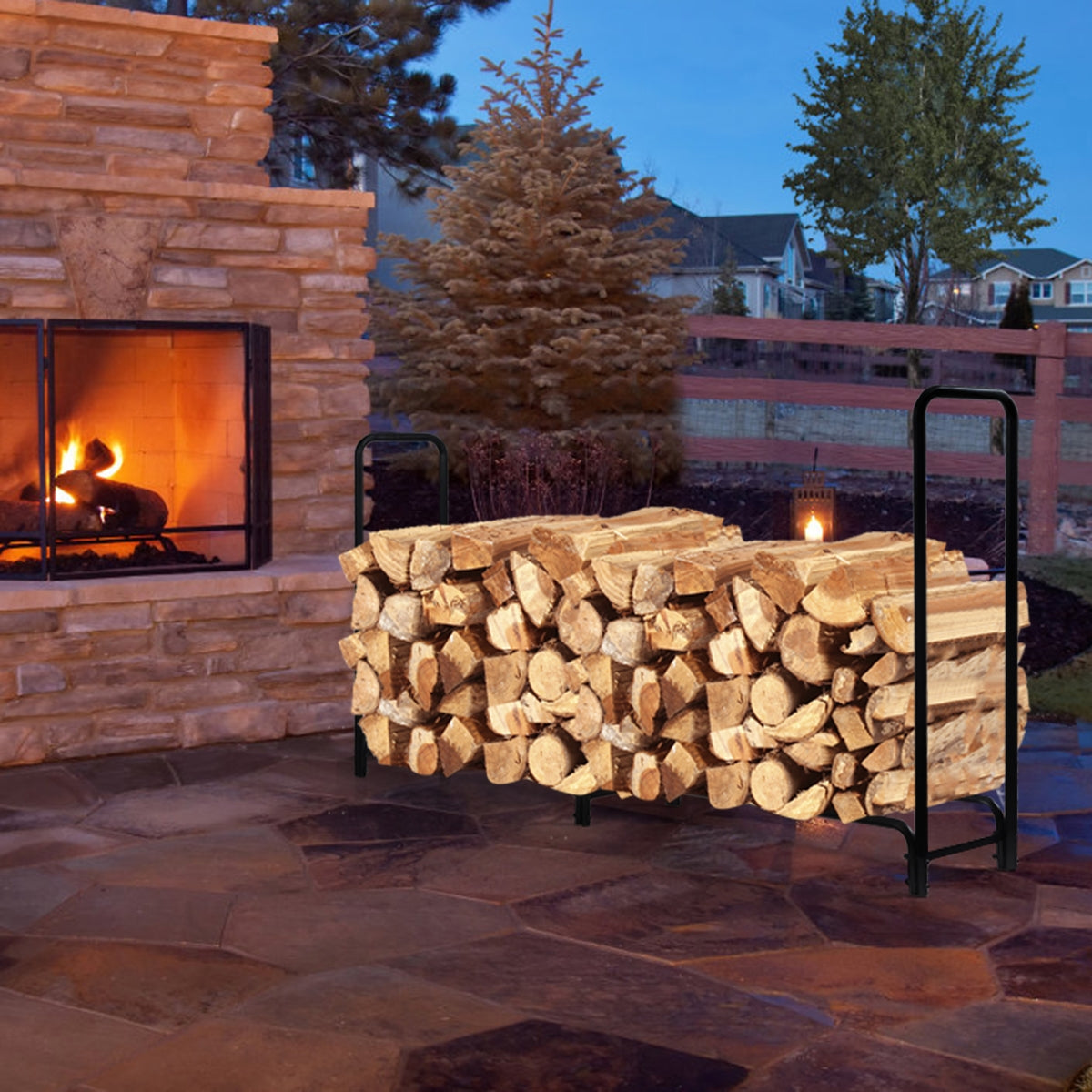 8 Feet Outdoor Steel Firewood Log Rack 