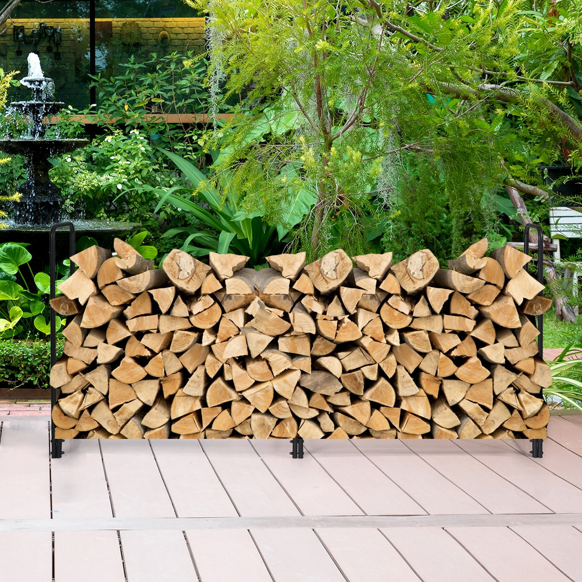 8 Feet Outdoor Steel Firewood Log Rack