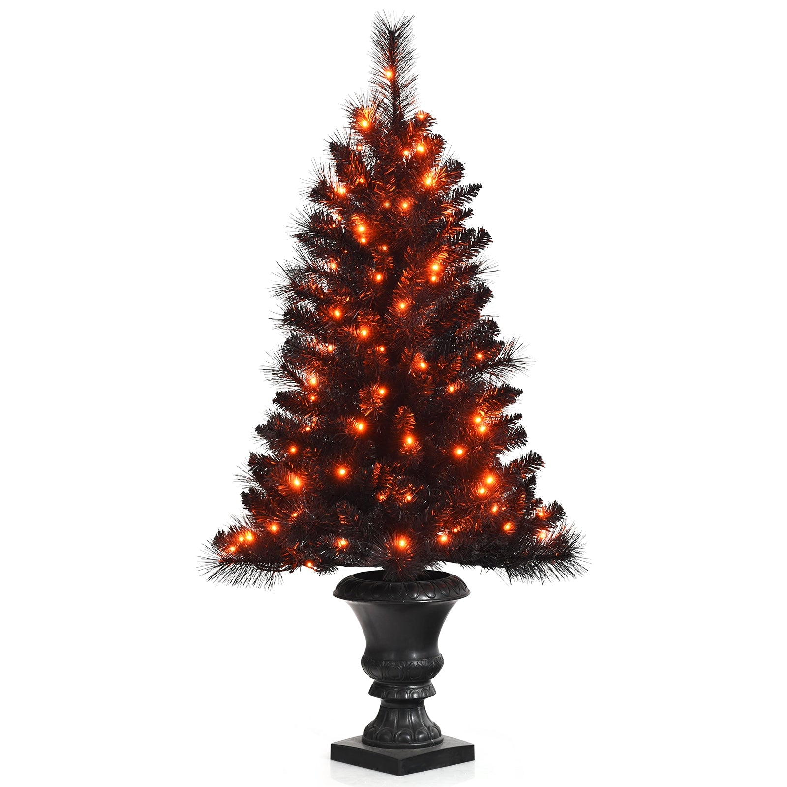 4 Feet Pre-lit Potted Christmas Halloween Tree with LED Lights