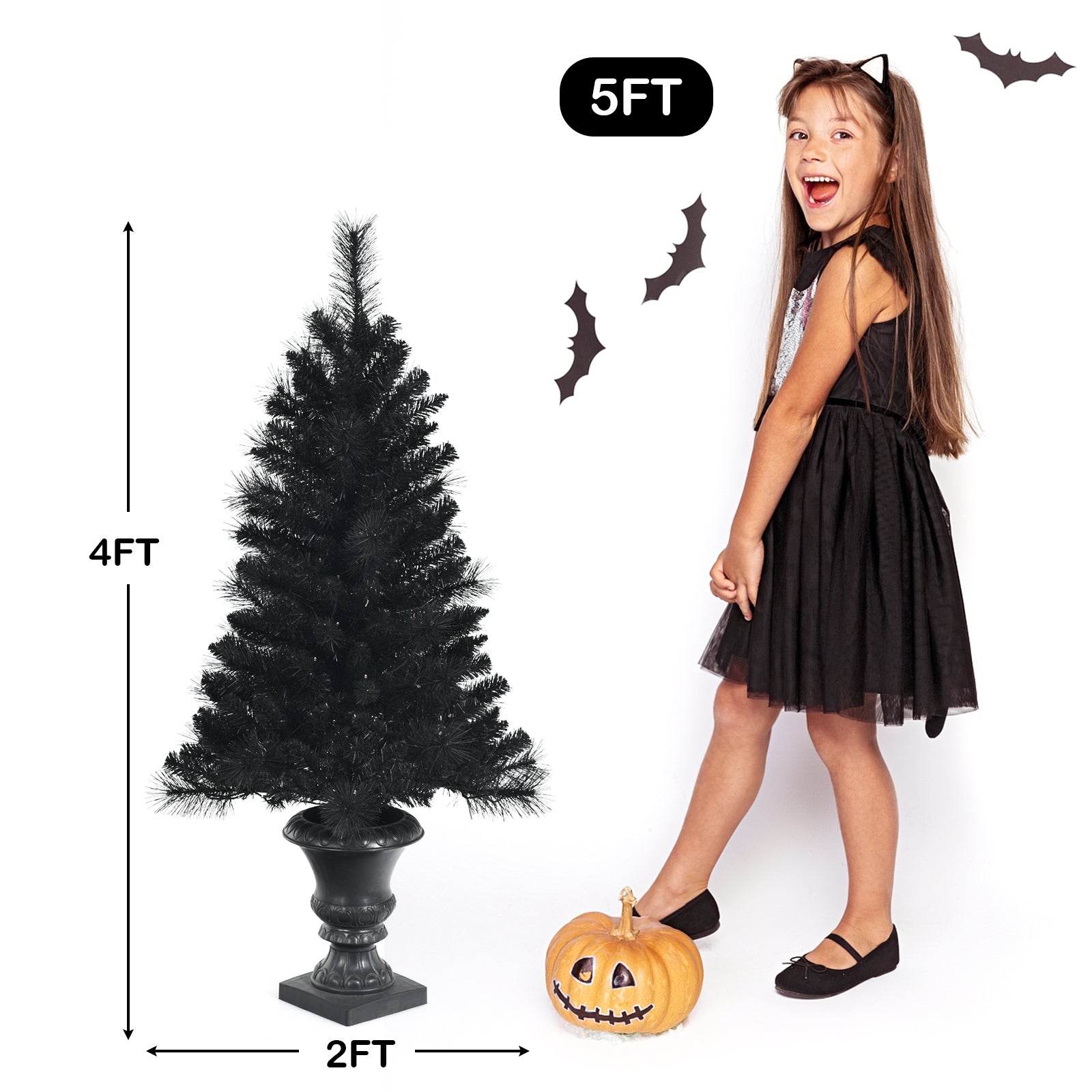 4 Feet Pre-lit Potted Christmas Halloween Tree with LED Lights