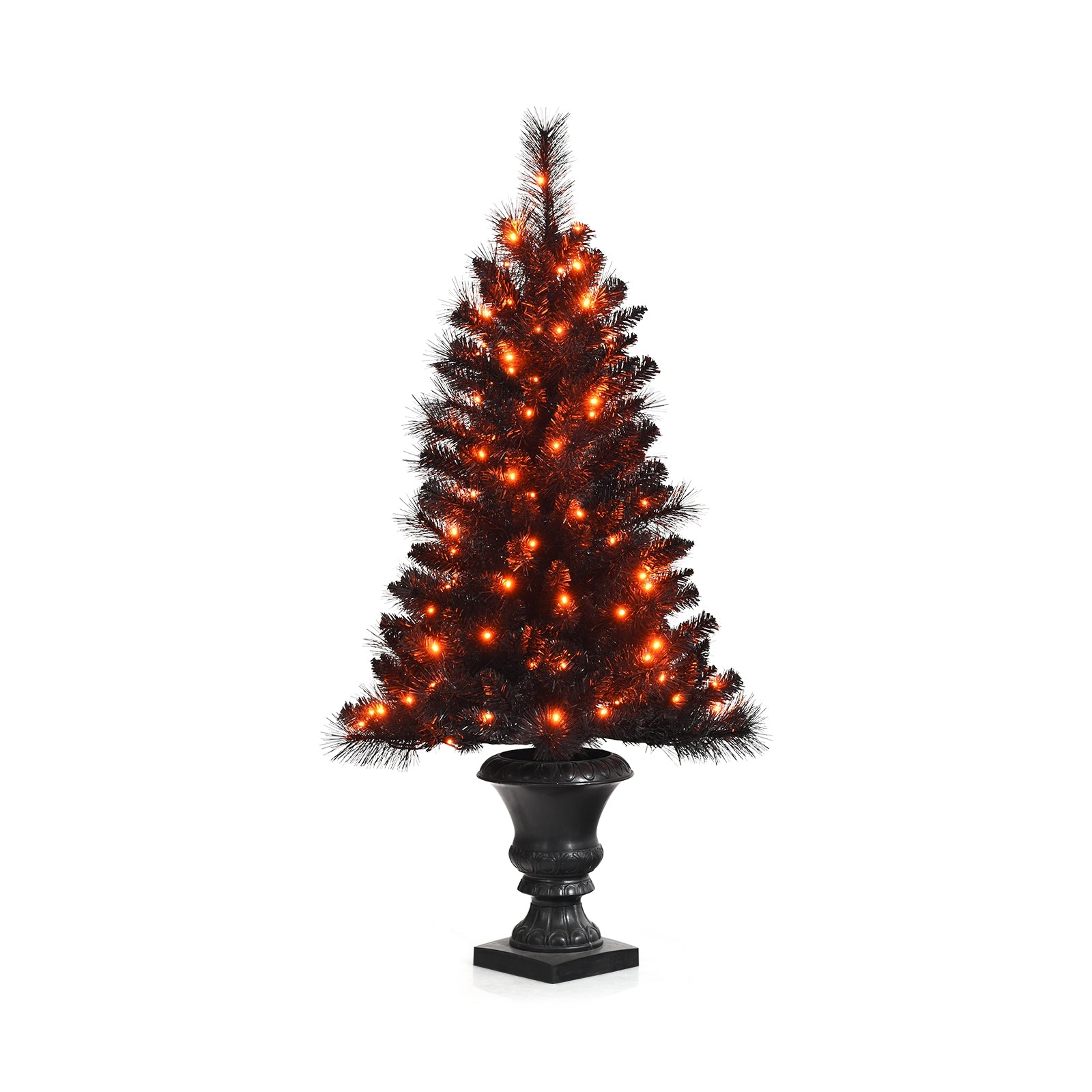 4 Feet Pre-lit Potted Christmas Halloween Tree with LED Lights