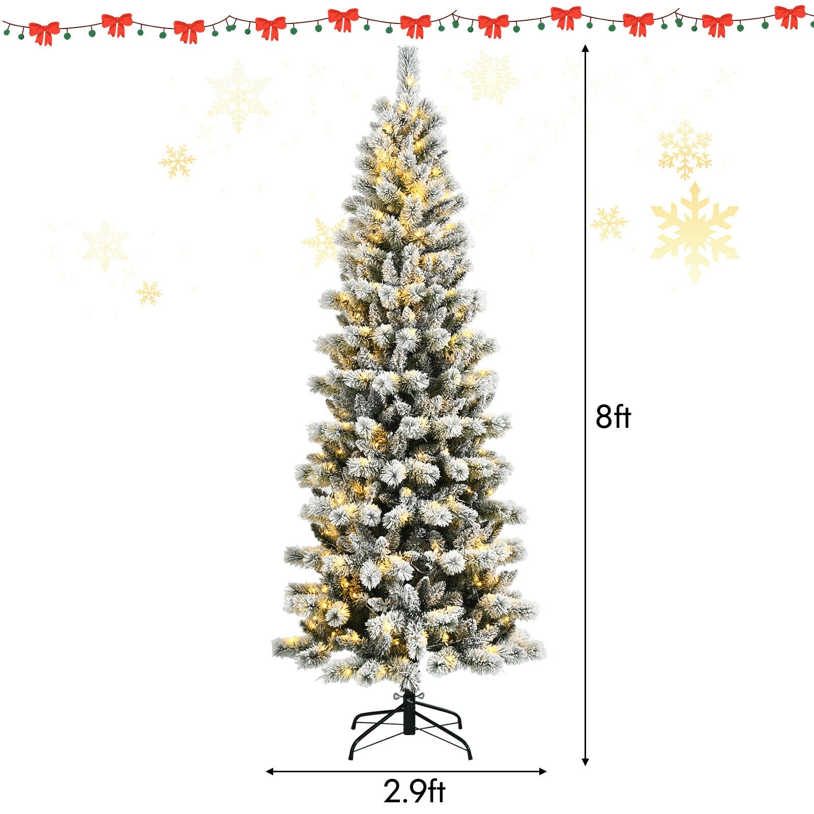 8 Feet Pre-Lit Hinged Snow Flocked Christmas Tree with Remote Control