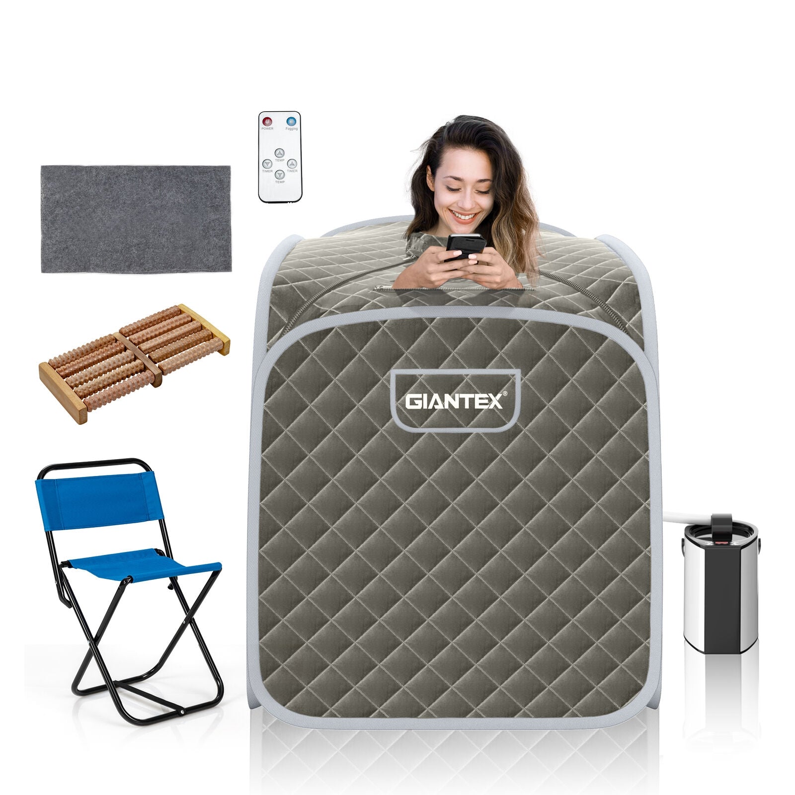 Portable Personal Steam Sauna Spa with Steamer Chair-Gray 