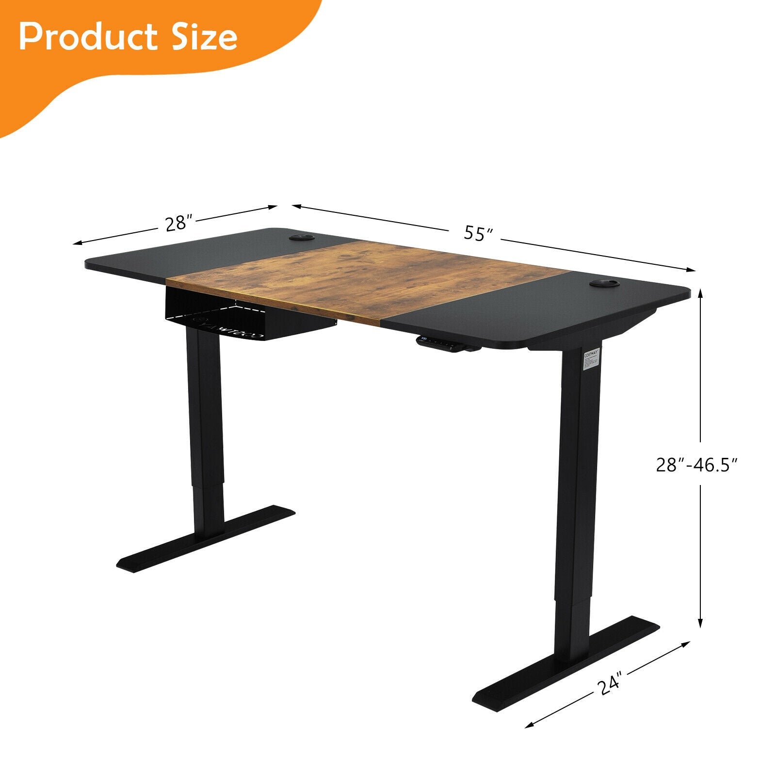 55 Inch x 28 Inch Electric Standing Desk with USB Port Black-Black