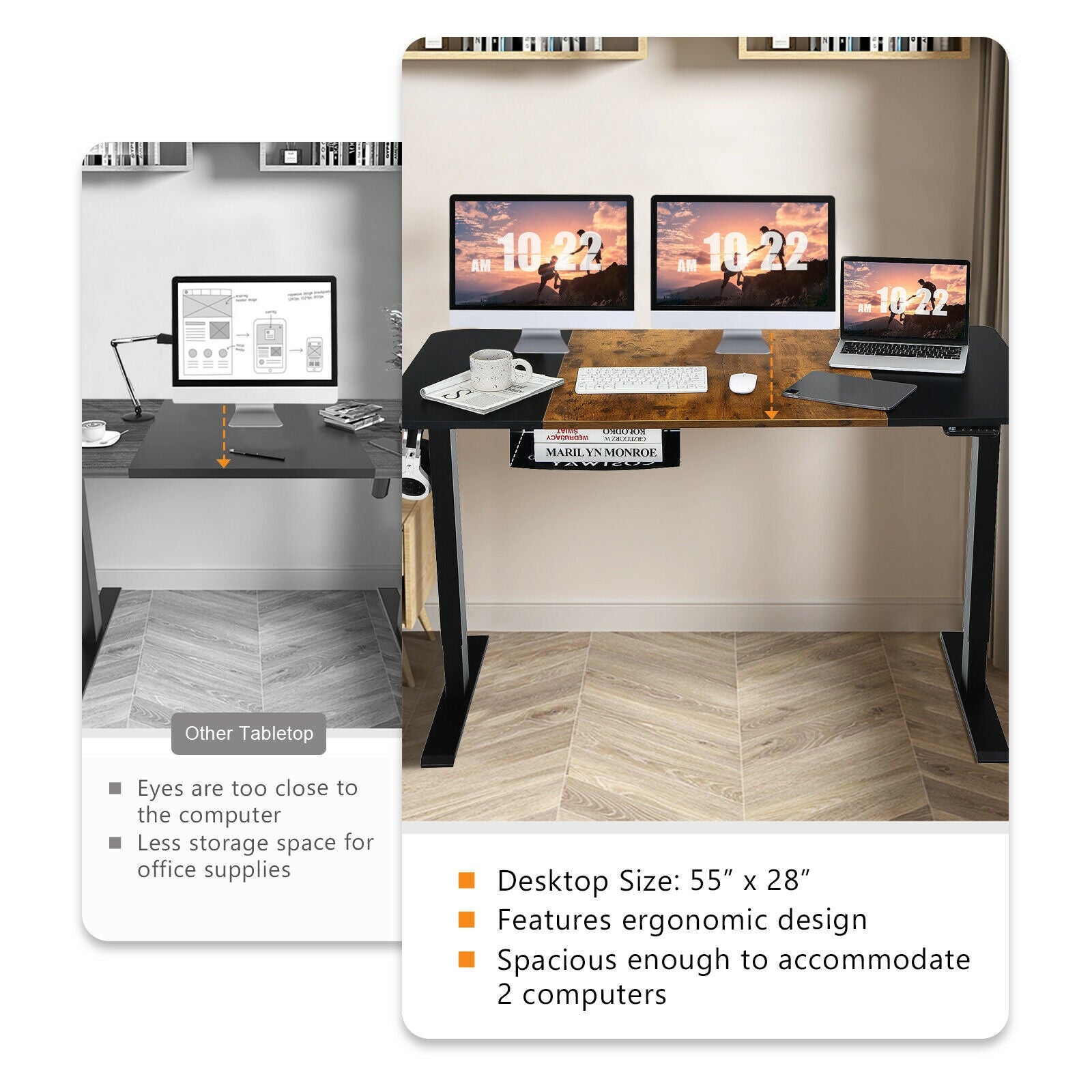 55 Inch x 28 Inch Electric Standing Desk with USB Port Black-Black