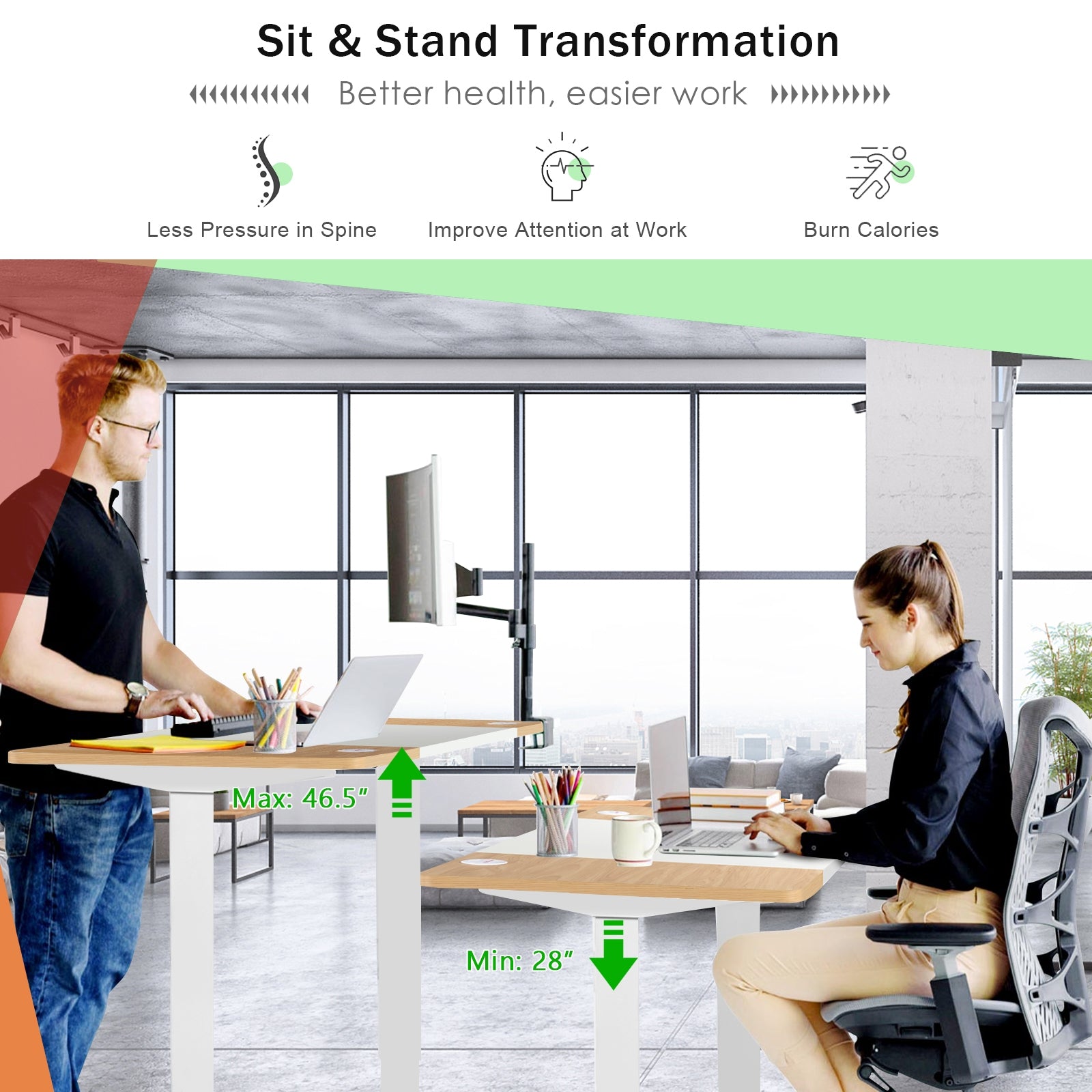 55 x 28 Inch Electric Adjustable Sit to Stand Desk with USB Port-Natural