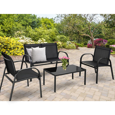 4 Pieces Patio Furniture Set with Glass Top Coffee Table-Black 