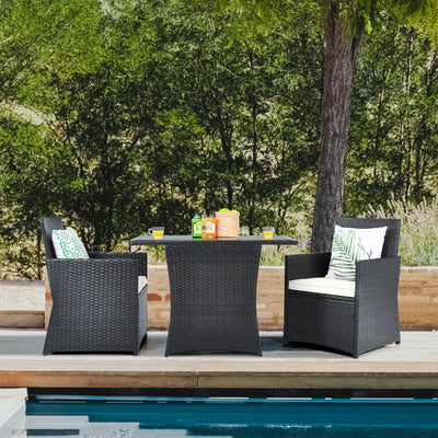 3 Pieces Patio Rattan Furniture Set with Cushion and Sofa Armrest-White 