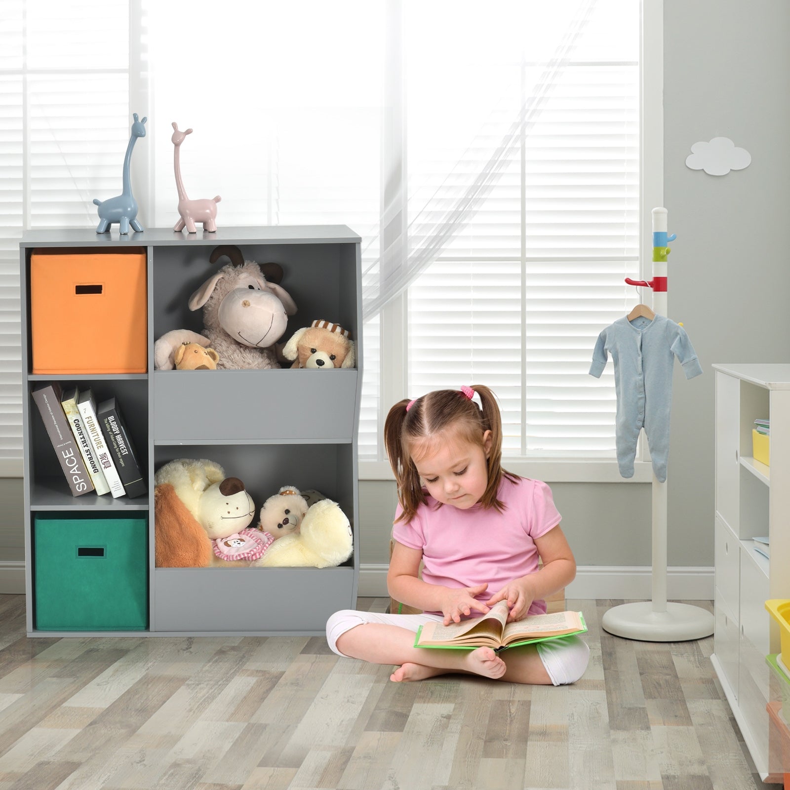 Kids Toy Storage Cabinet Shelf Organizer -Gray