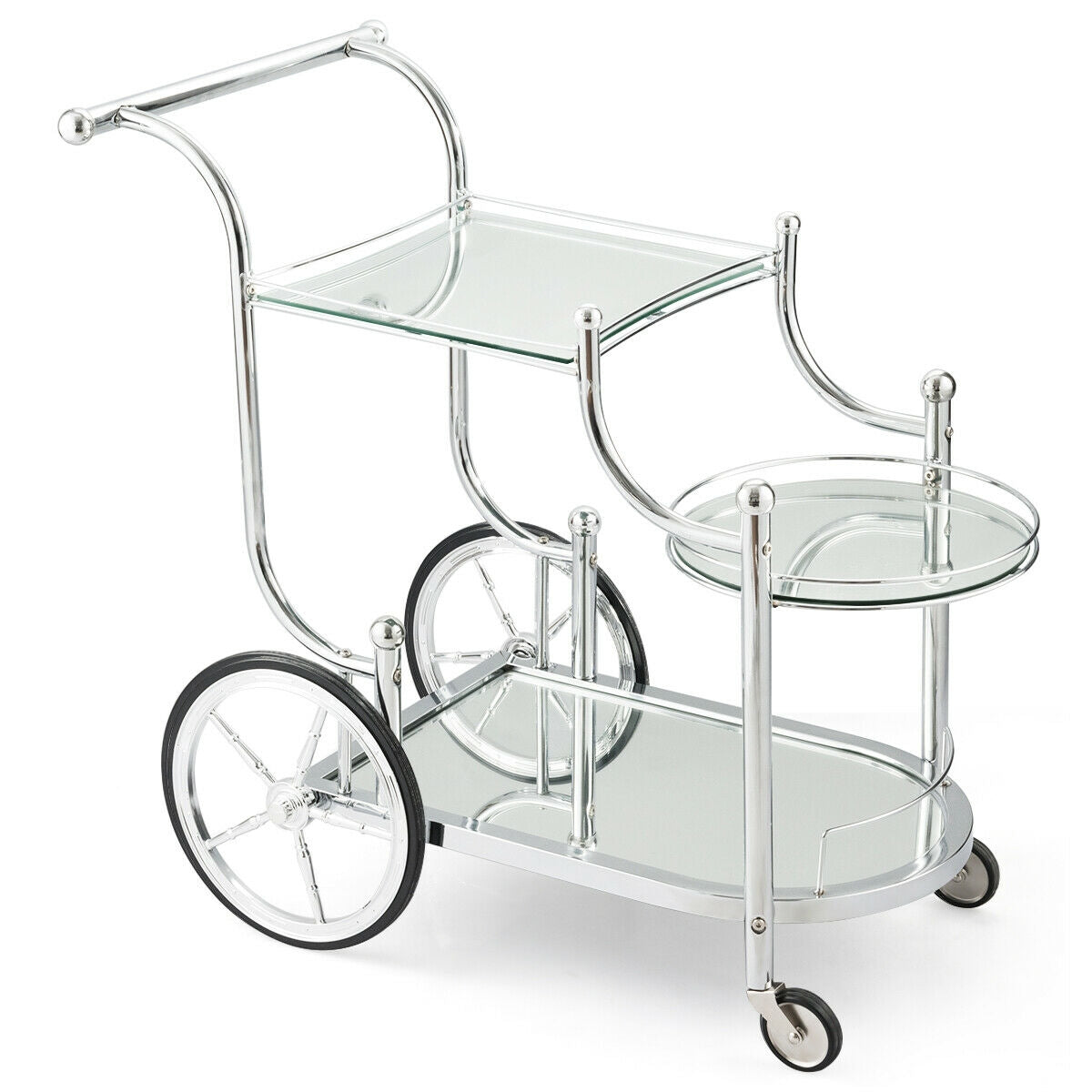 Kitchen Rolling Bar Cart with Tempered Glass Suitable for Restaurant and Hotel