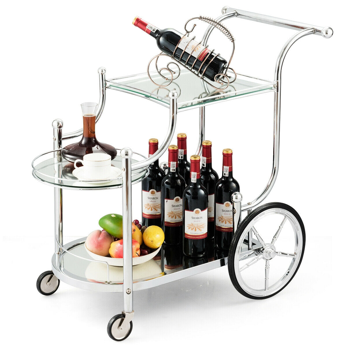 Kitchen Rolling Bar Cart with Tempered Glass Suitable for Restaurant and Hotel