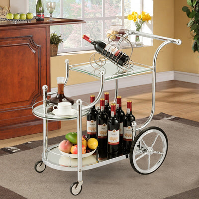 Kitchen Rolling Bar Cart with Tempered Glass Suitable for Restaurant and Hotel 