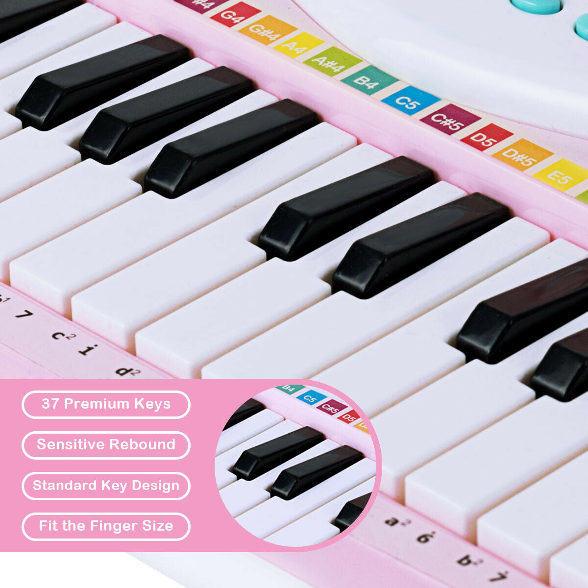 Multifunctional 37 Electric Keyboard Piano with Microphone-Pink 