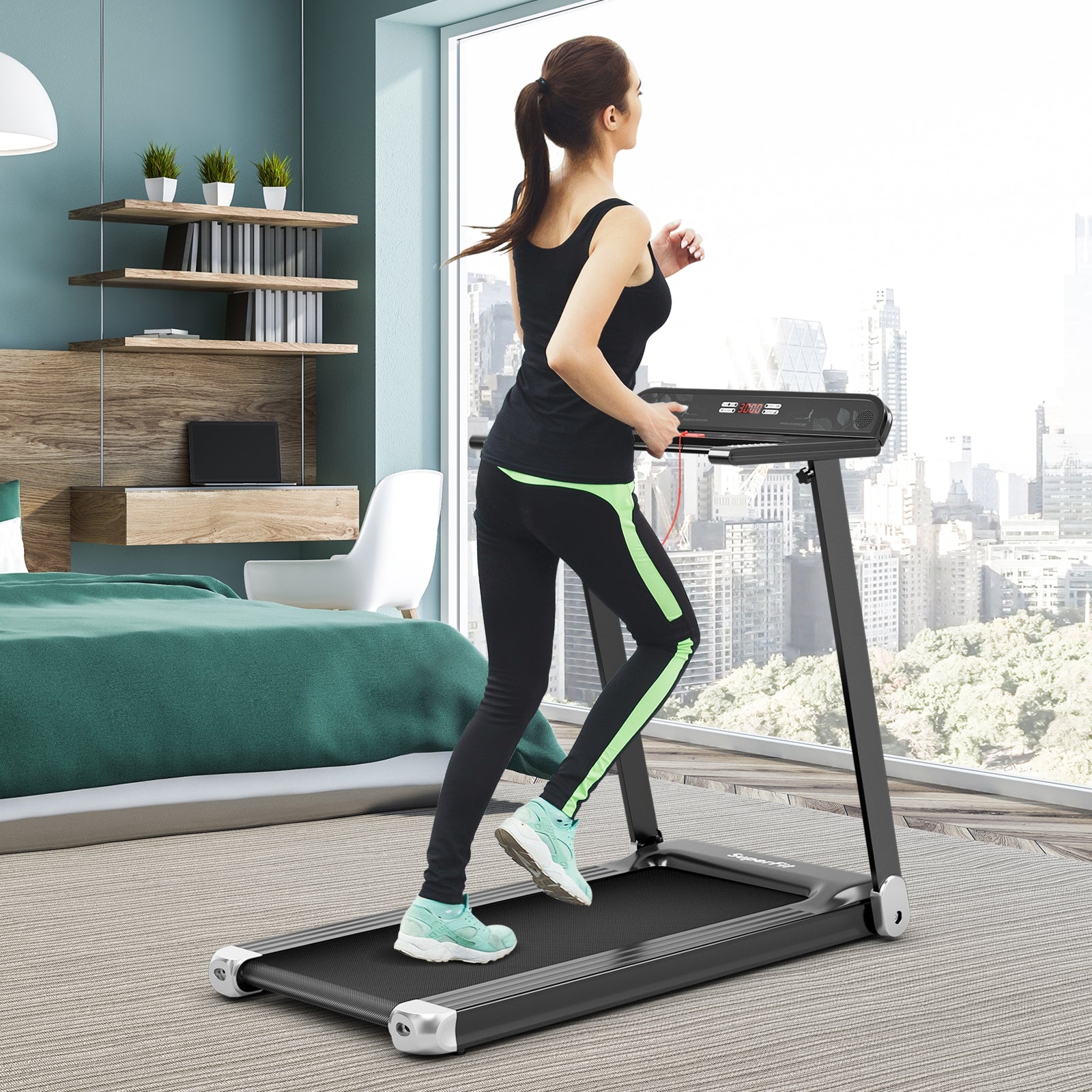 Folding Electric Compact Walking Treadmill with APP Control Speaker-Silver 