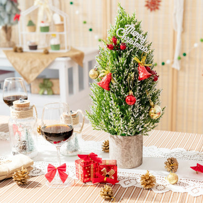 18.5-Inch Snowy Tabletop Christmas Tree with PE Branch Tips and Pulp Base 