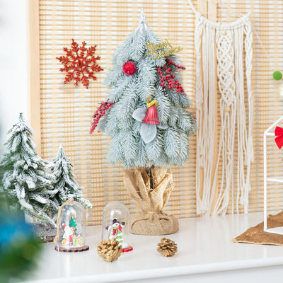 19 Inch Snow Flocked Christmas Tree with Pine Cones and Red Berries 