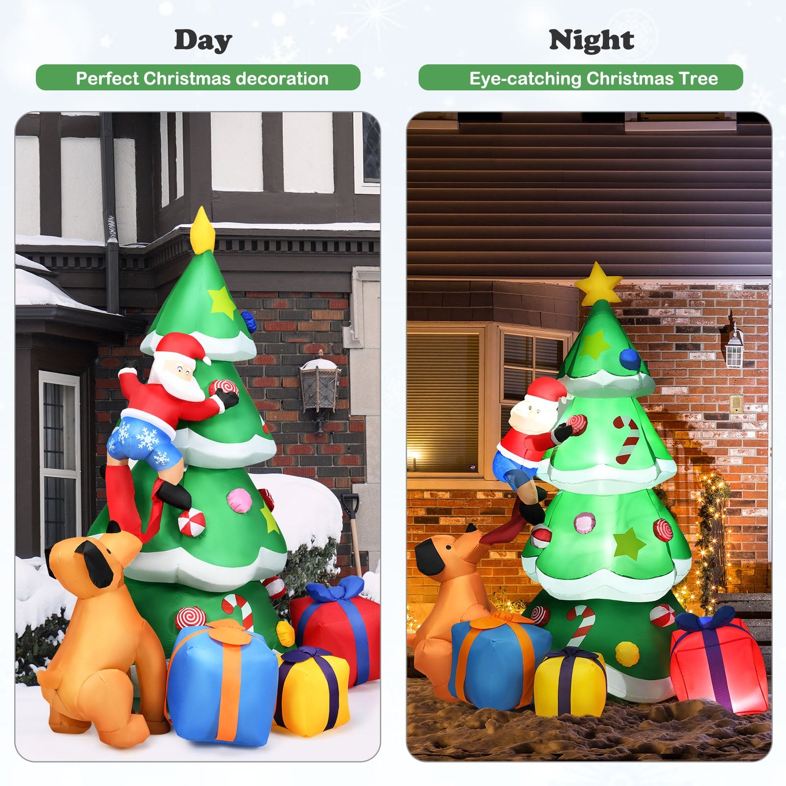 7 Feet Inflatable Christmas Tree Santa Decor with LED Lights